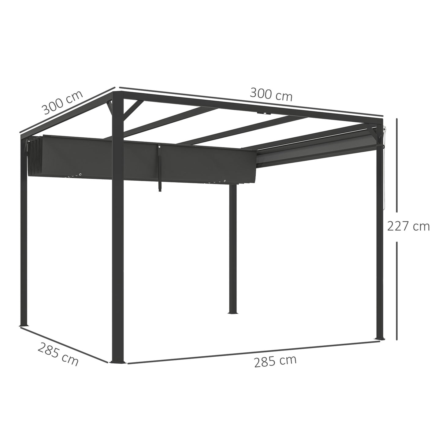 3 x 3m Aluminium Pergola, with Retractable Roof and Wall