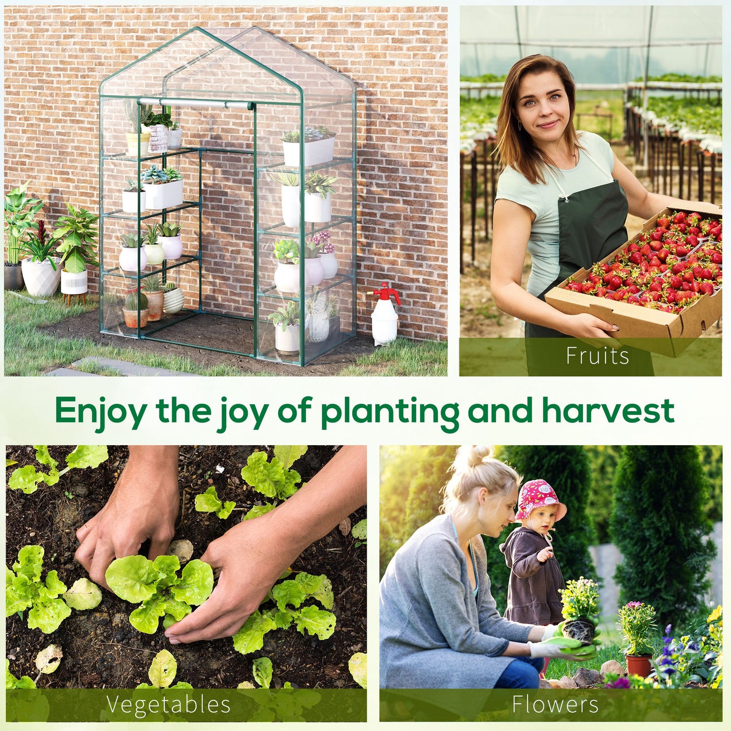 Walk in Greenhouse with 4-Tier 8 Shelves