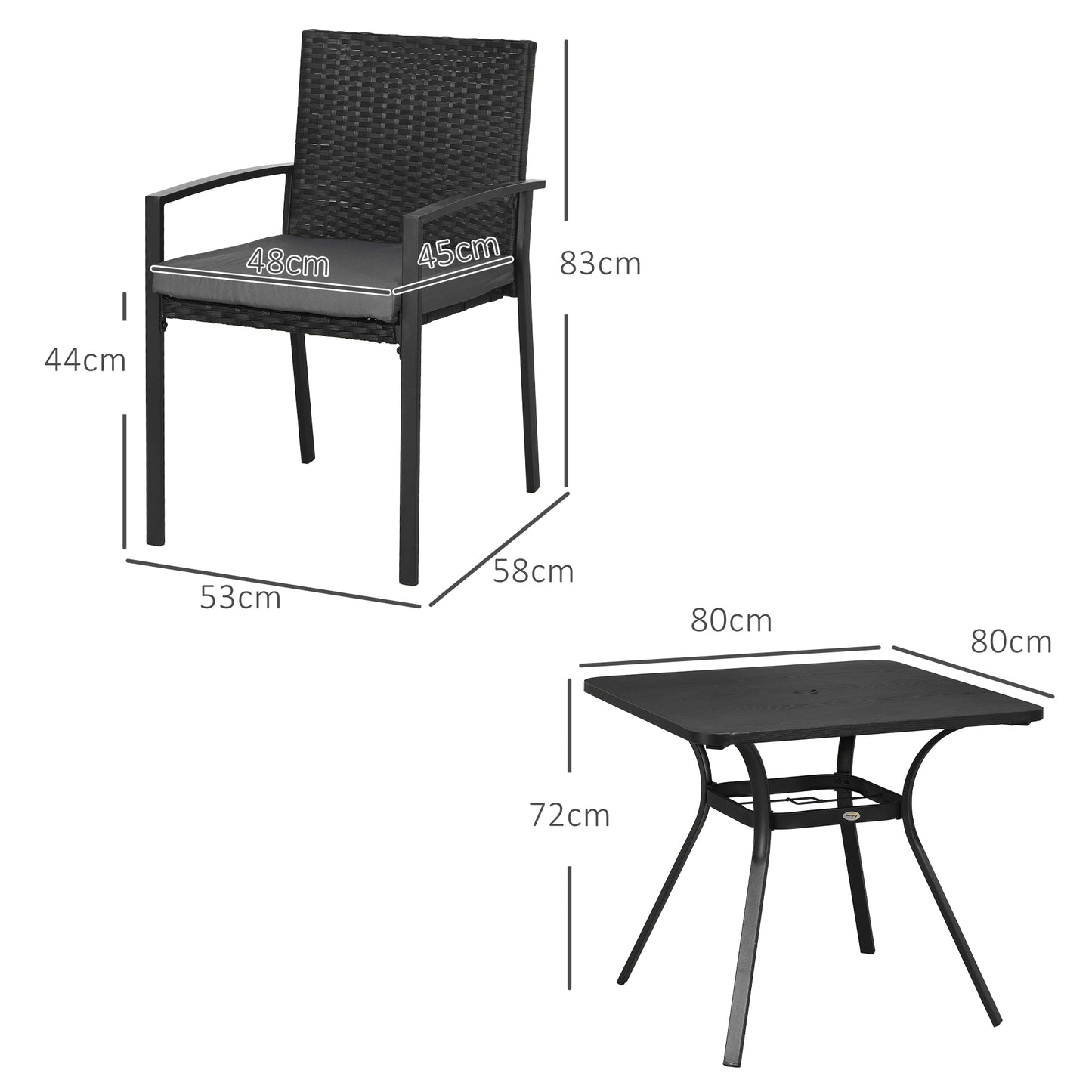 Five-Piece Garden Dining Set, with Rattan Seat Chairs and Cushions