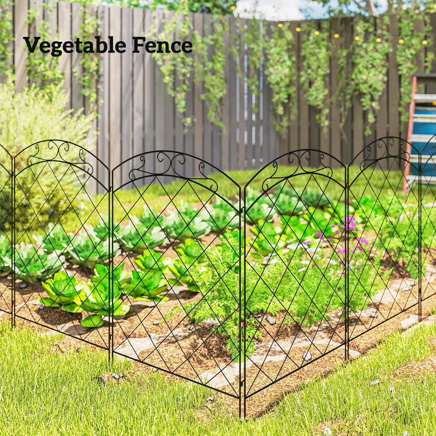Steel Decorative Swirls Outdoor Picket Fence Panels Set of 4