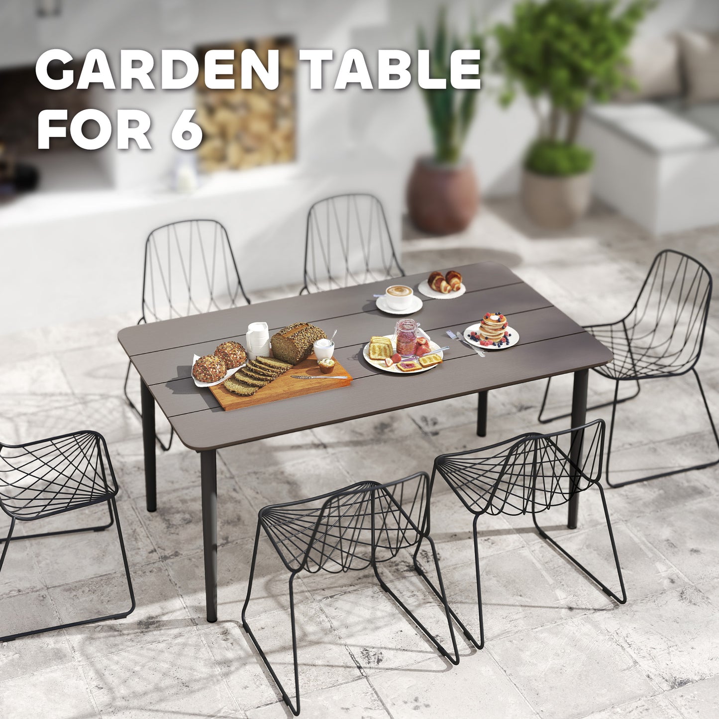 Garden Table, Outdoor Dining Table for 6 People, 160 x 90 x 74 cm
