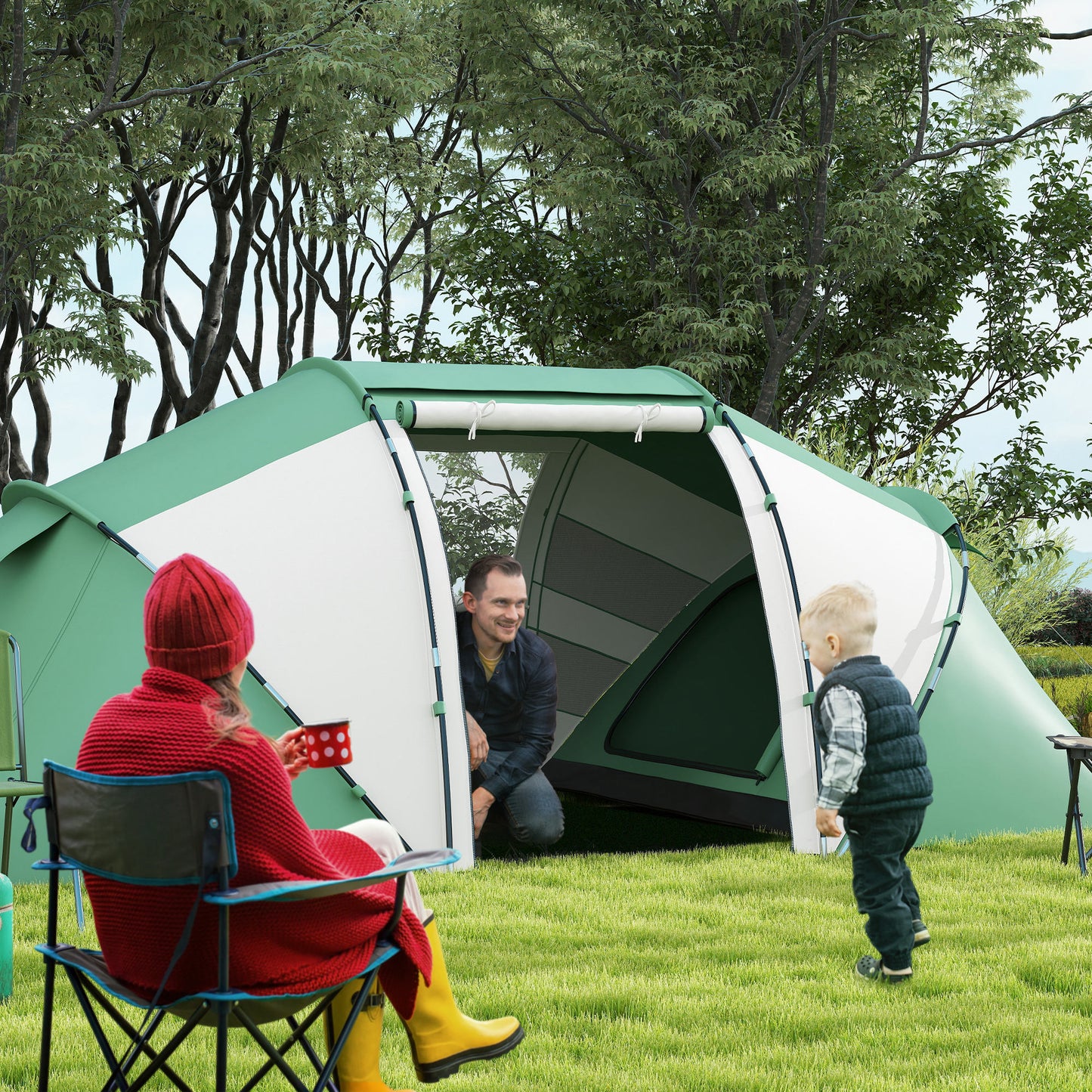 4-6 Man UV Protection Camping Tent - Green and