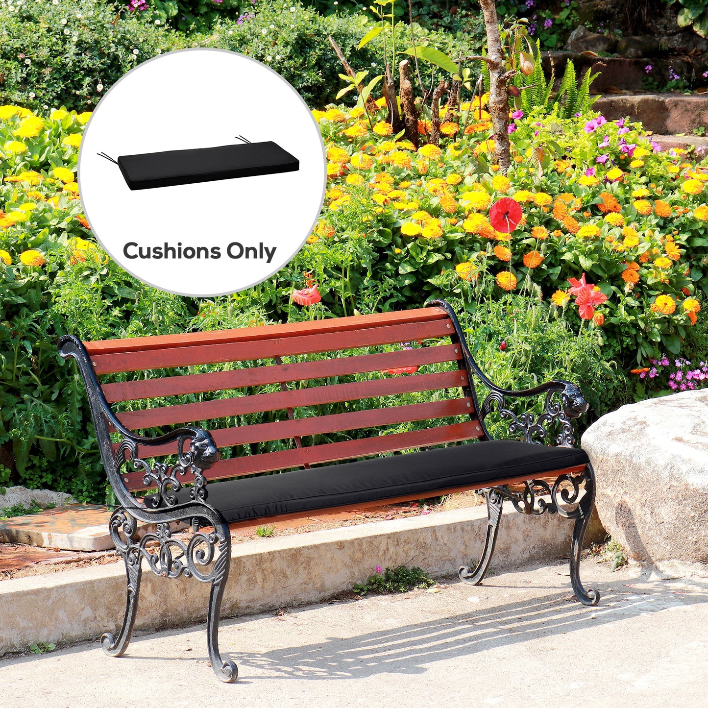 2-Seater Garden Bench Cushion with Ties, Swing Chair Cushion