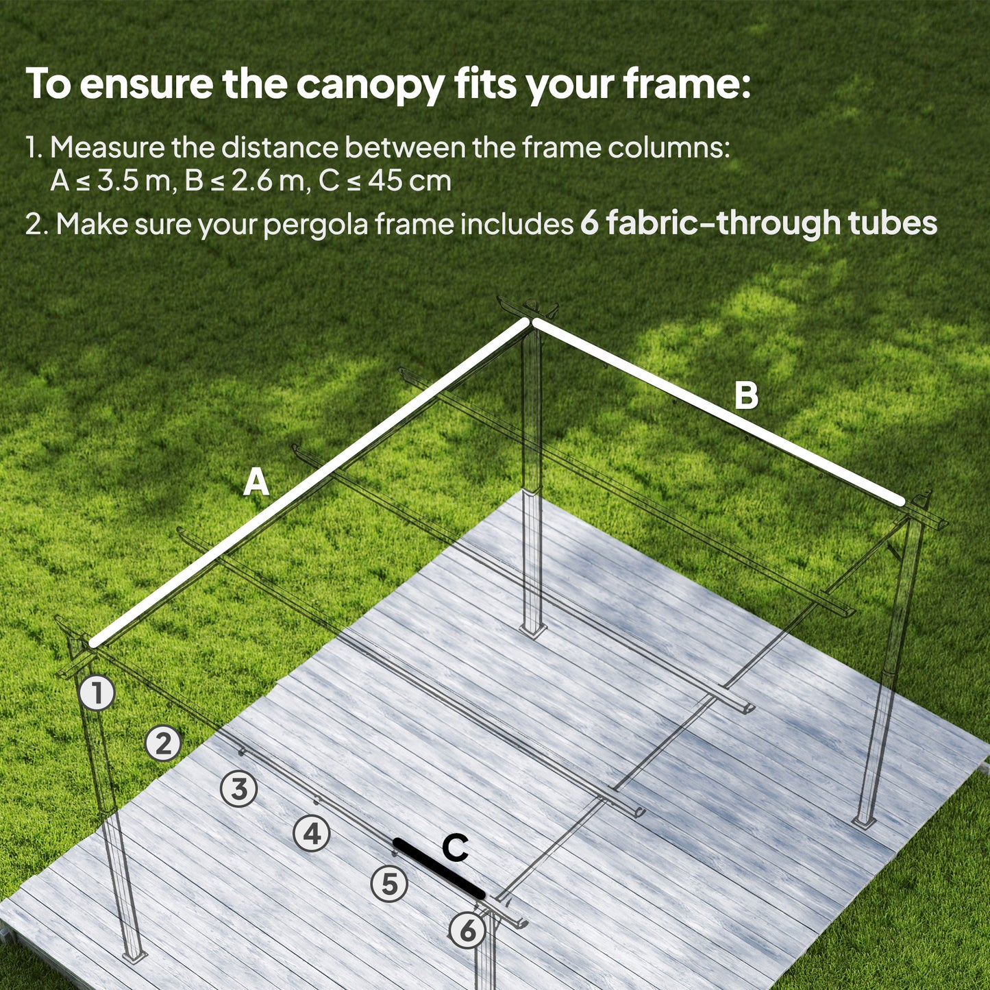 Retractable Pergola Cover, 3.5 x 2.6 m Replacement Canopy Fabric