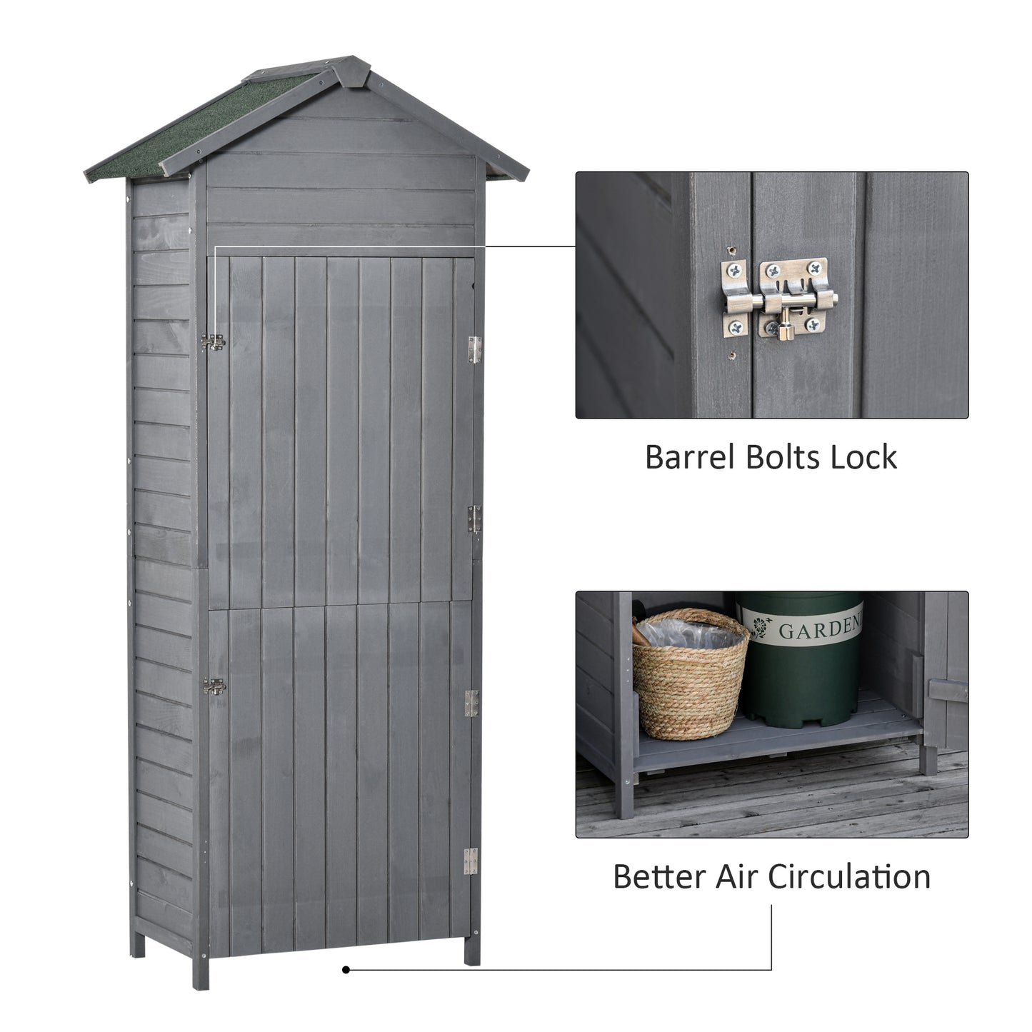 Wooden Garden Storage Shed Utility Gardener Cabinet w/ 3 Shelves