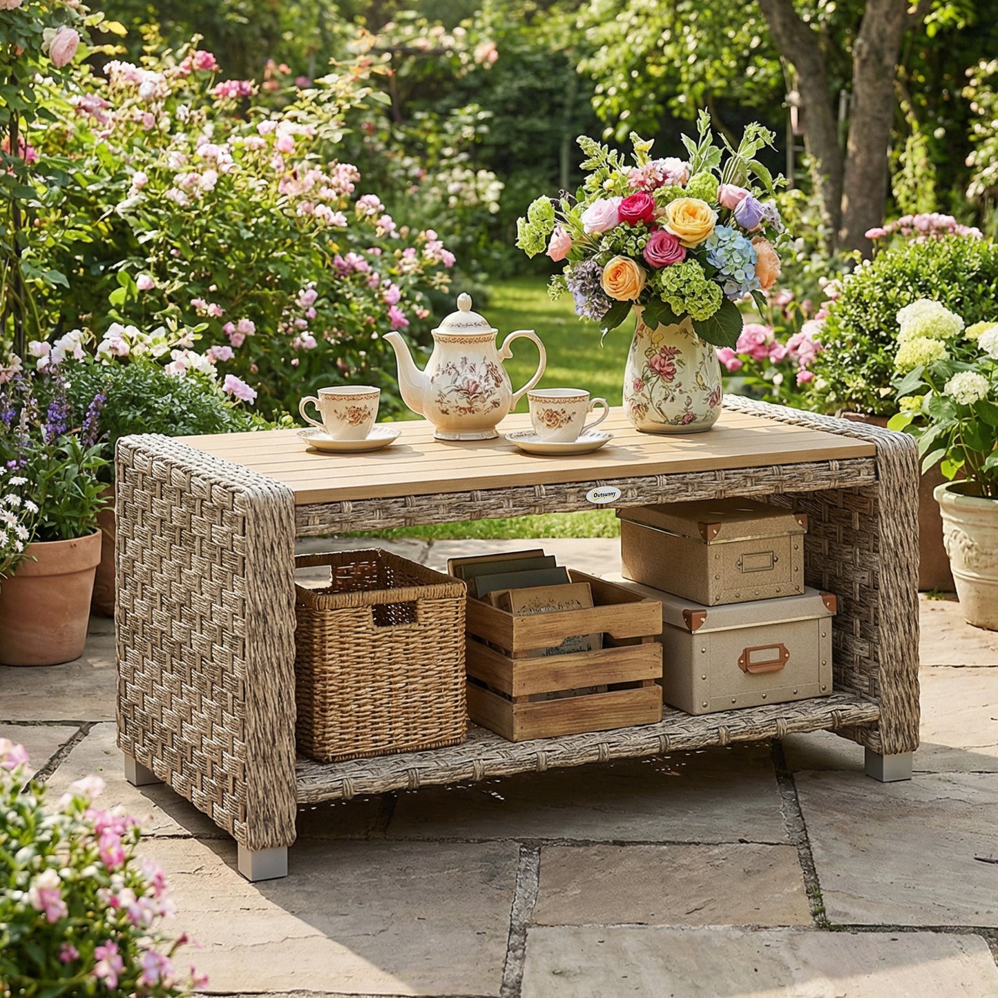 Outdoor Coffee Table with Storage Shelf