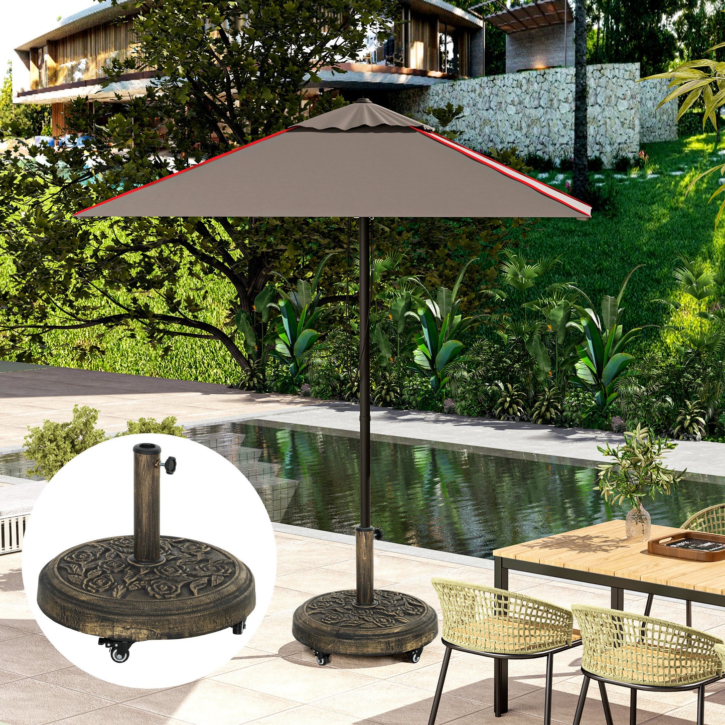 Parasol Base, Umbrella Base with Wheels Cast Iron Effect