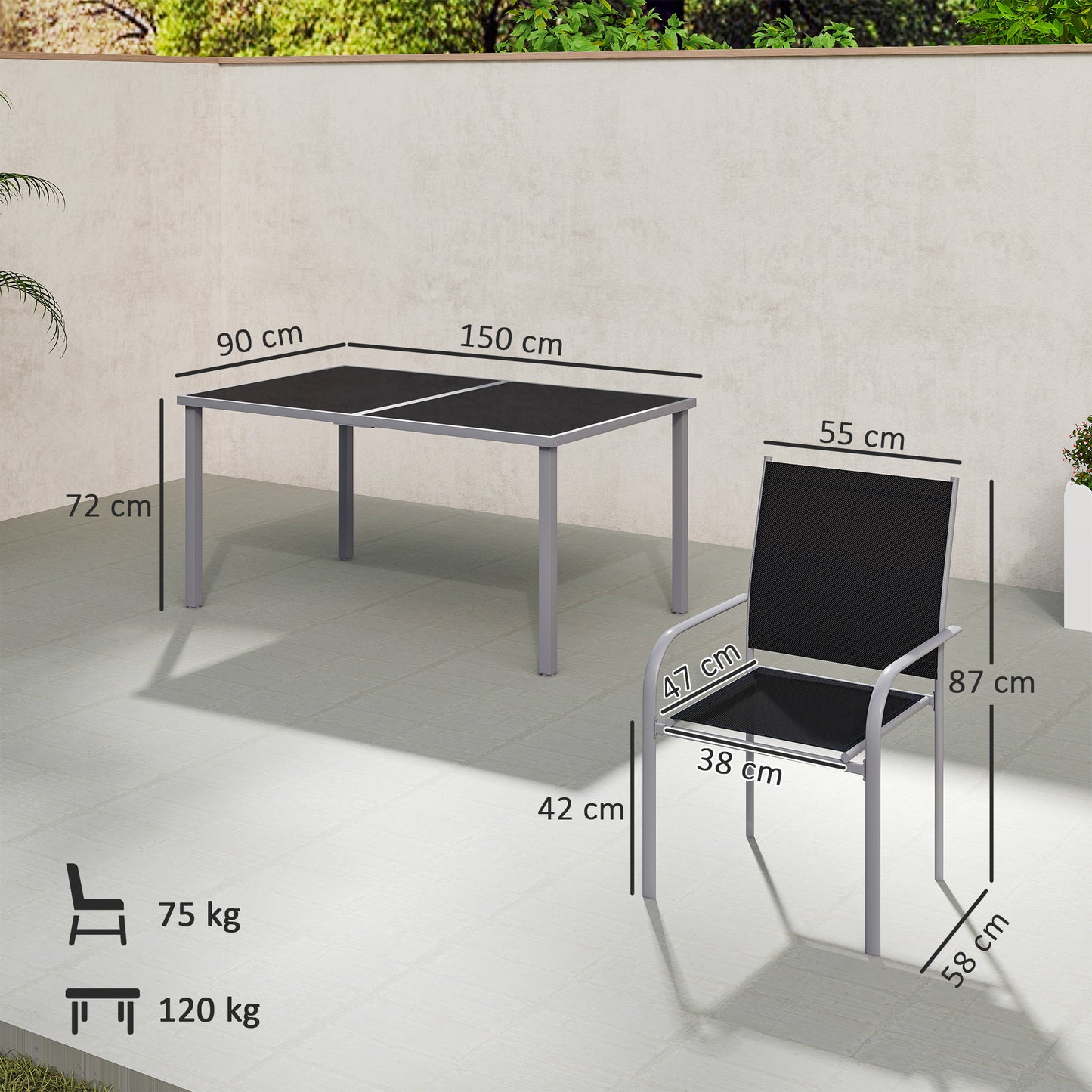 7 Piece Outdoor Garden Dining Set with Table and 6 Stackable Chairs