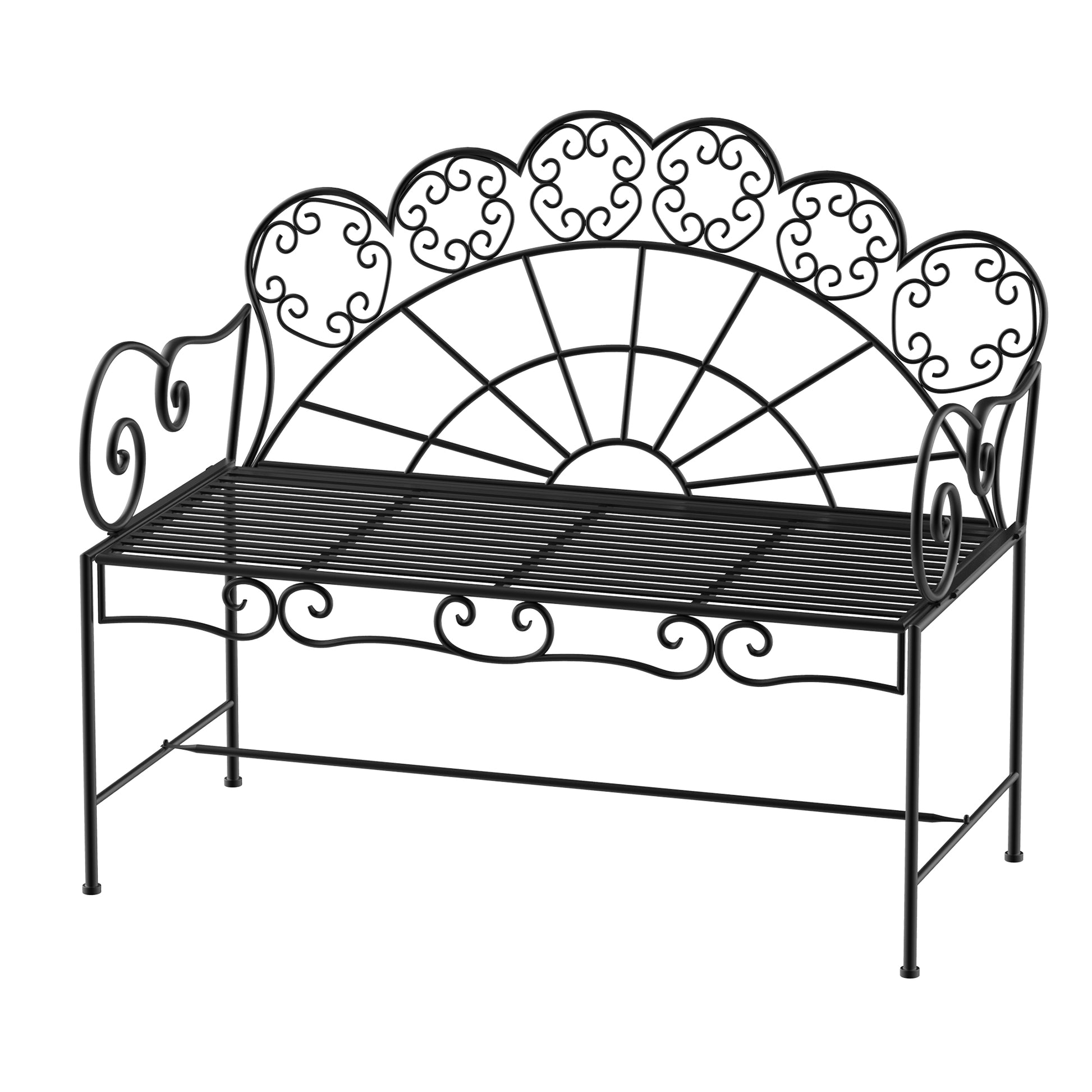 Metal Garden Bench Loveseat with Slatted Seat (1)