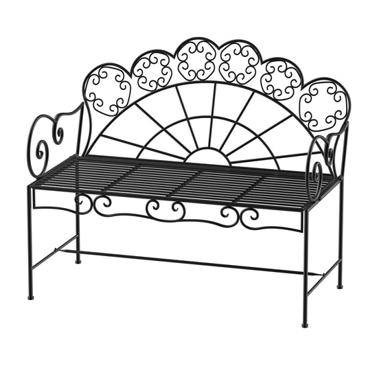 Metal Garden Bench Loveseat with Slatted Seat (1)