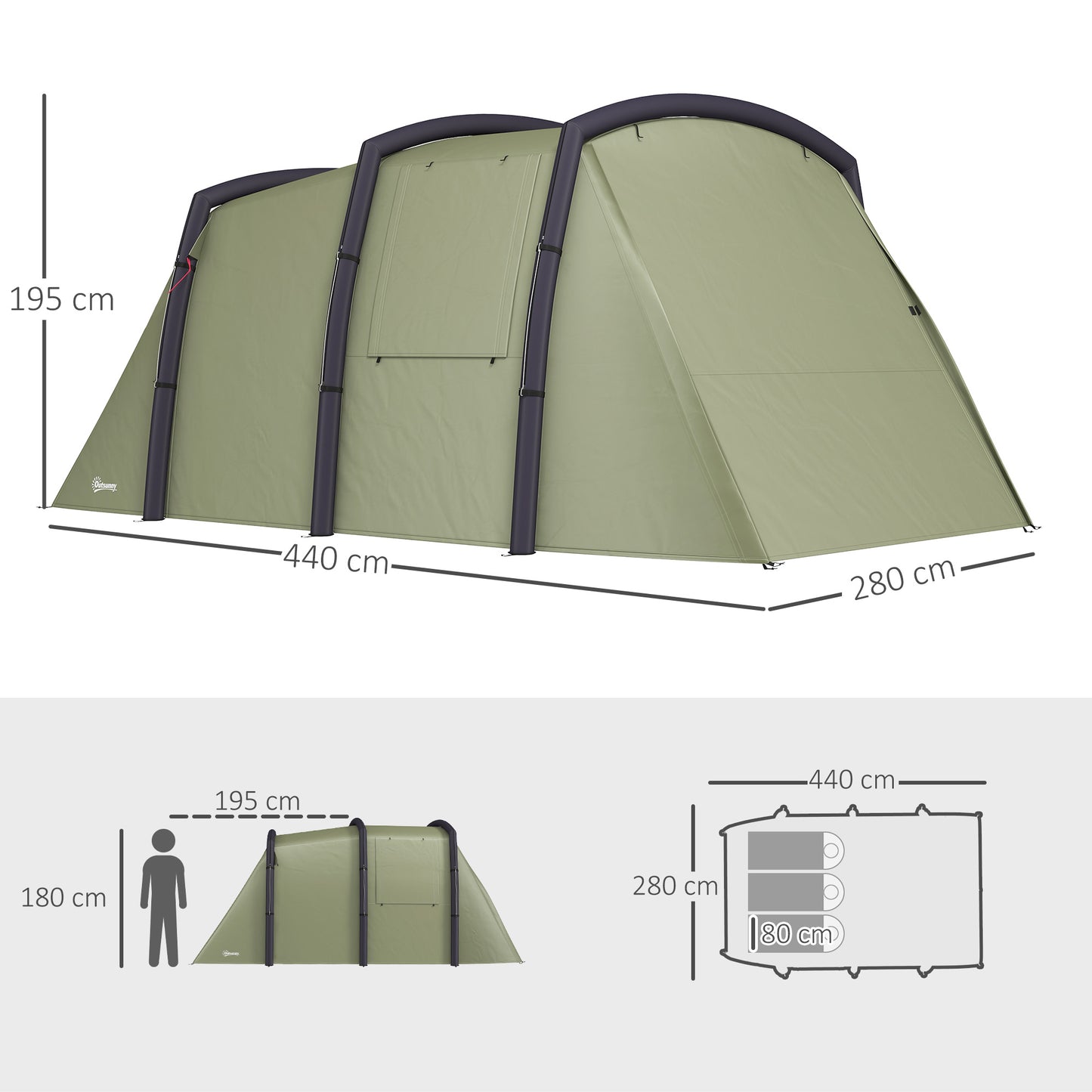 Inflatable 3-4 Man Tunnel Tent w/ Air Pump, Living Area & Vestibule (1)