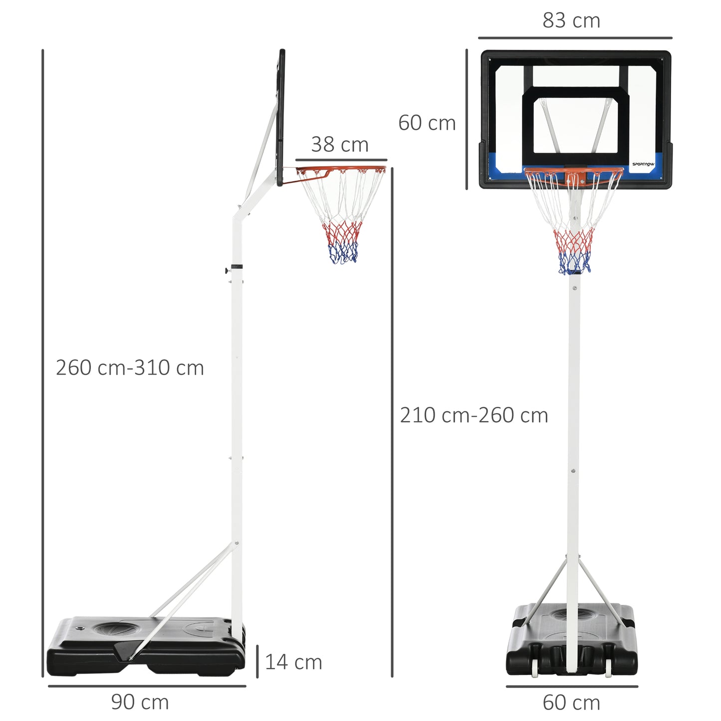 2.6-3.1m Adjustable Basketball Hoop