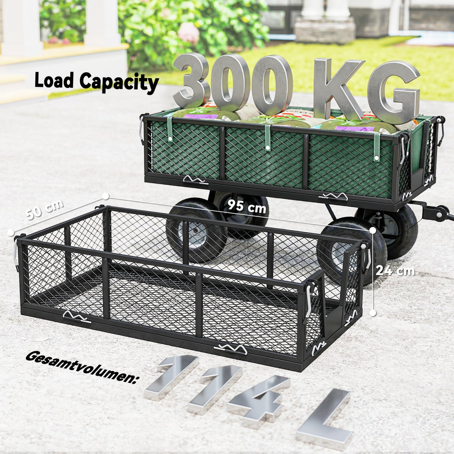 114L Steel Frame Garden Cart Trolley
