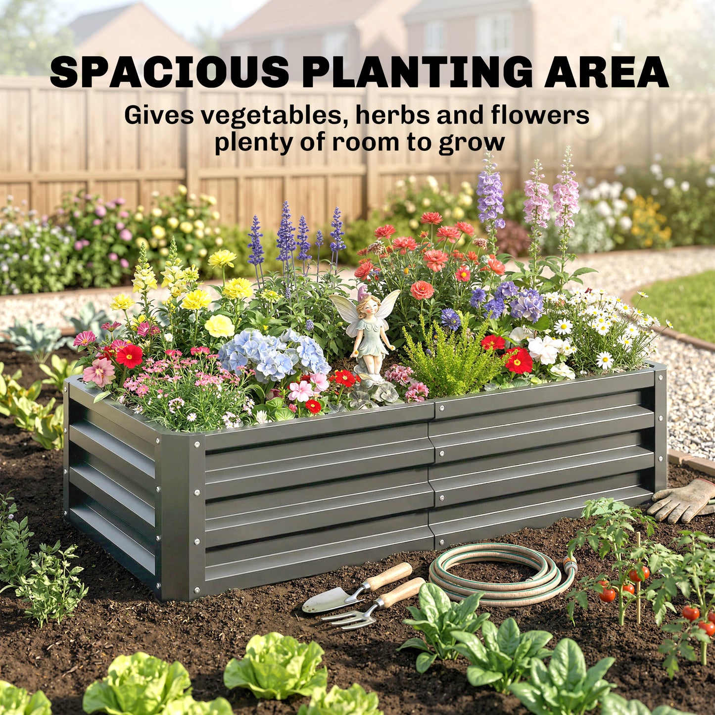 Rectangle Raised Garden Bed Box with Weatherized Steel Frame