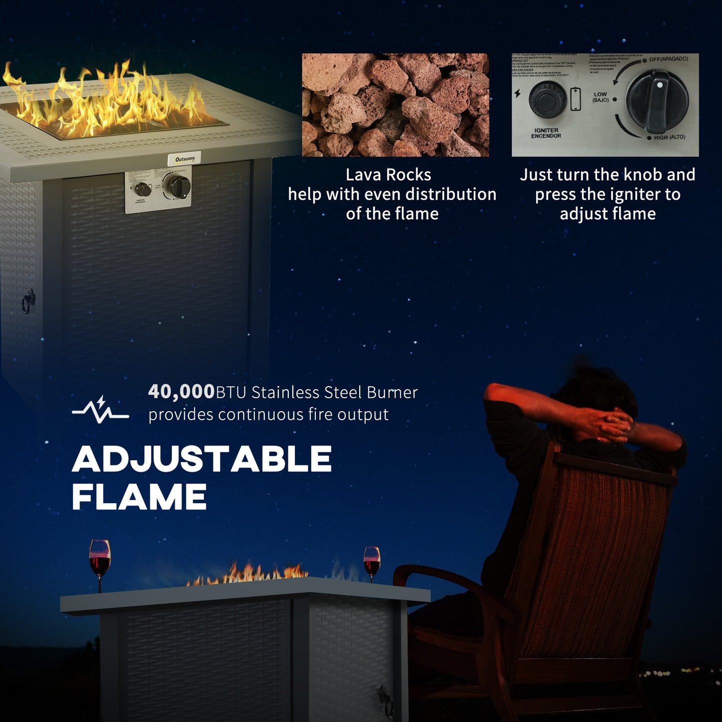 71 x 71cm 40000 BTU Gas Firepit Table - Black/Dark