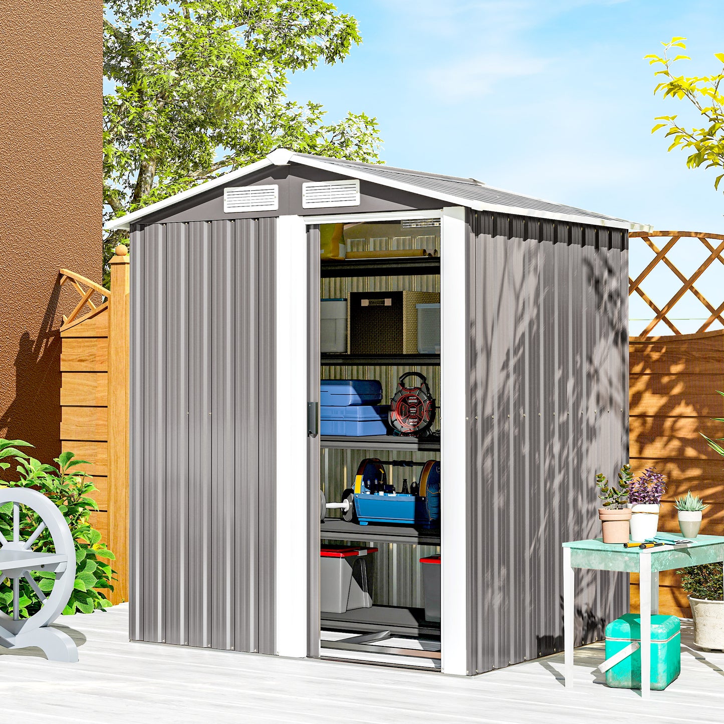 Garden Metal Tool Storage Shed with Sliding Door (1)