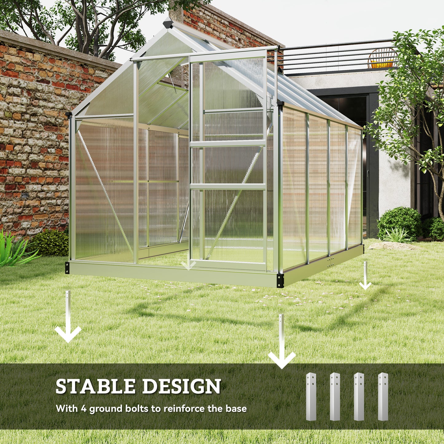 6 x 8ft Walk-In Greenhouse, with Sliding Door