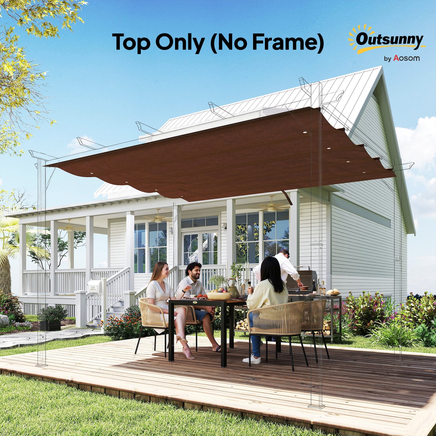 Pergola Cover Roof, 2.86 x 2.45 m Retractable Sun Shade Top