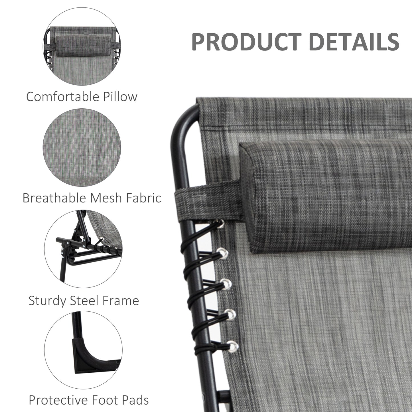 Portable Sun Lounger Set of 2, Folding Camping Bed Cot