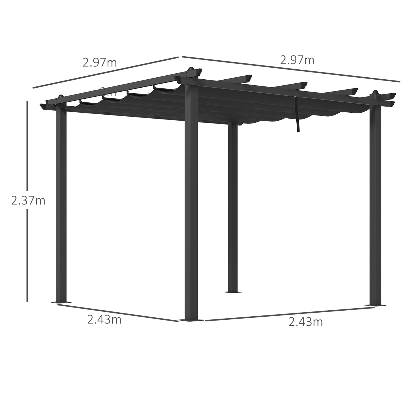 3 x 3m Aluminium Pergola with Retractable Roof and L4 Wind-proof