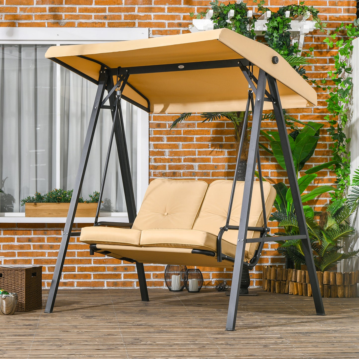 Two-Seater Garden Swing Bench, with Adjustable Canopy