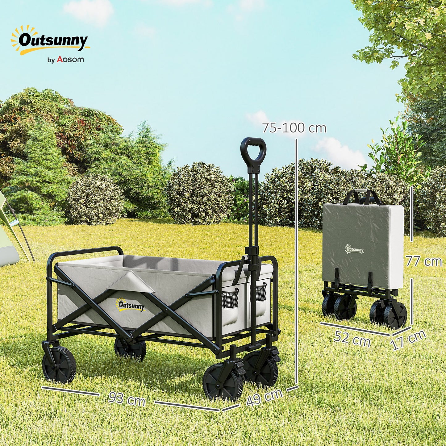 Folding Pull Along Cart Cargo Wagon Trolley with Telescopic Handle