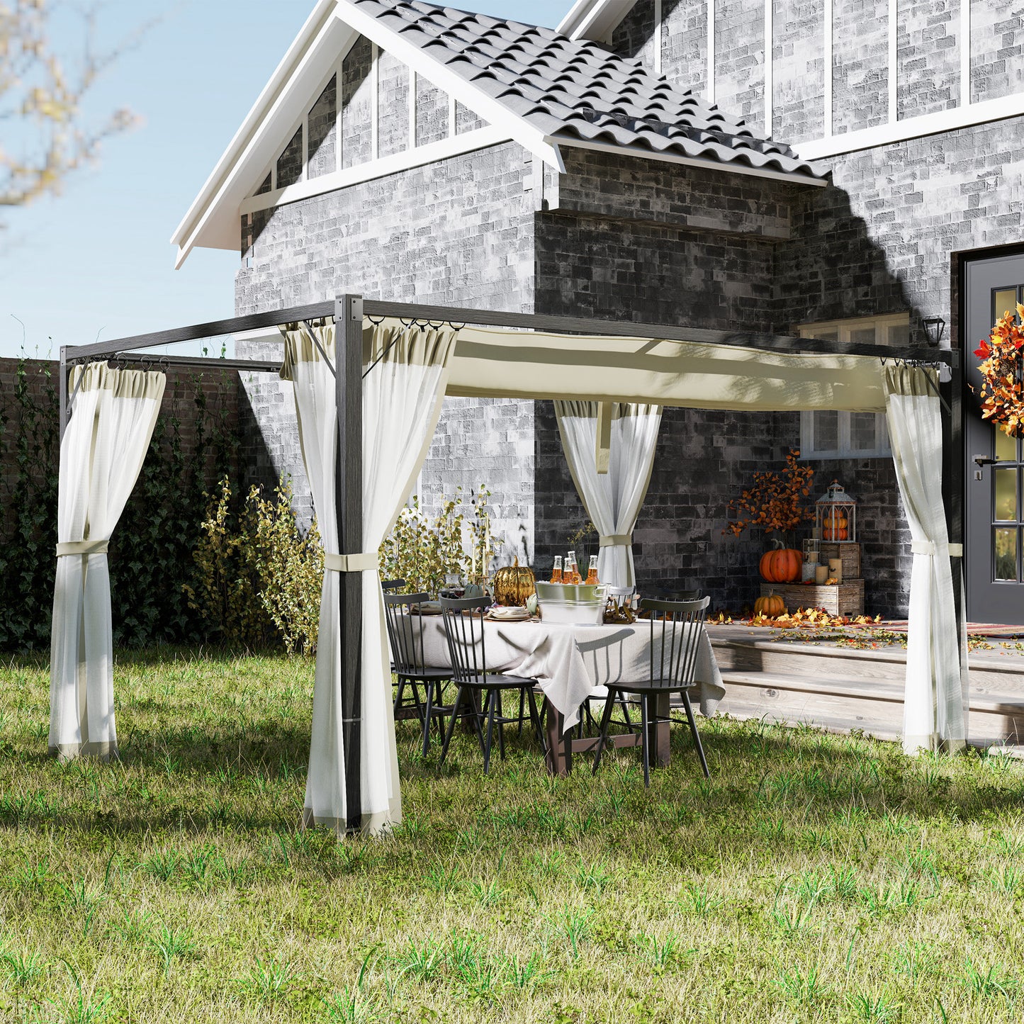 3 x 4m Aluminium Frame Pergola, with Retractable Roof