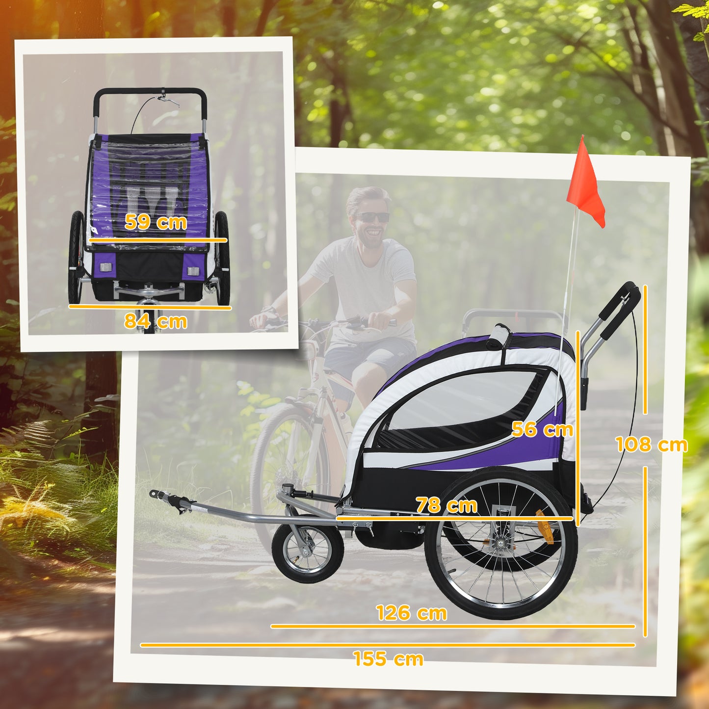 Baby Bike Trailer with 5 Point Harness, Steel Frame, Reflectors