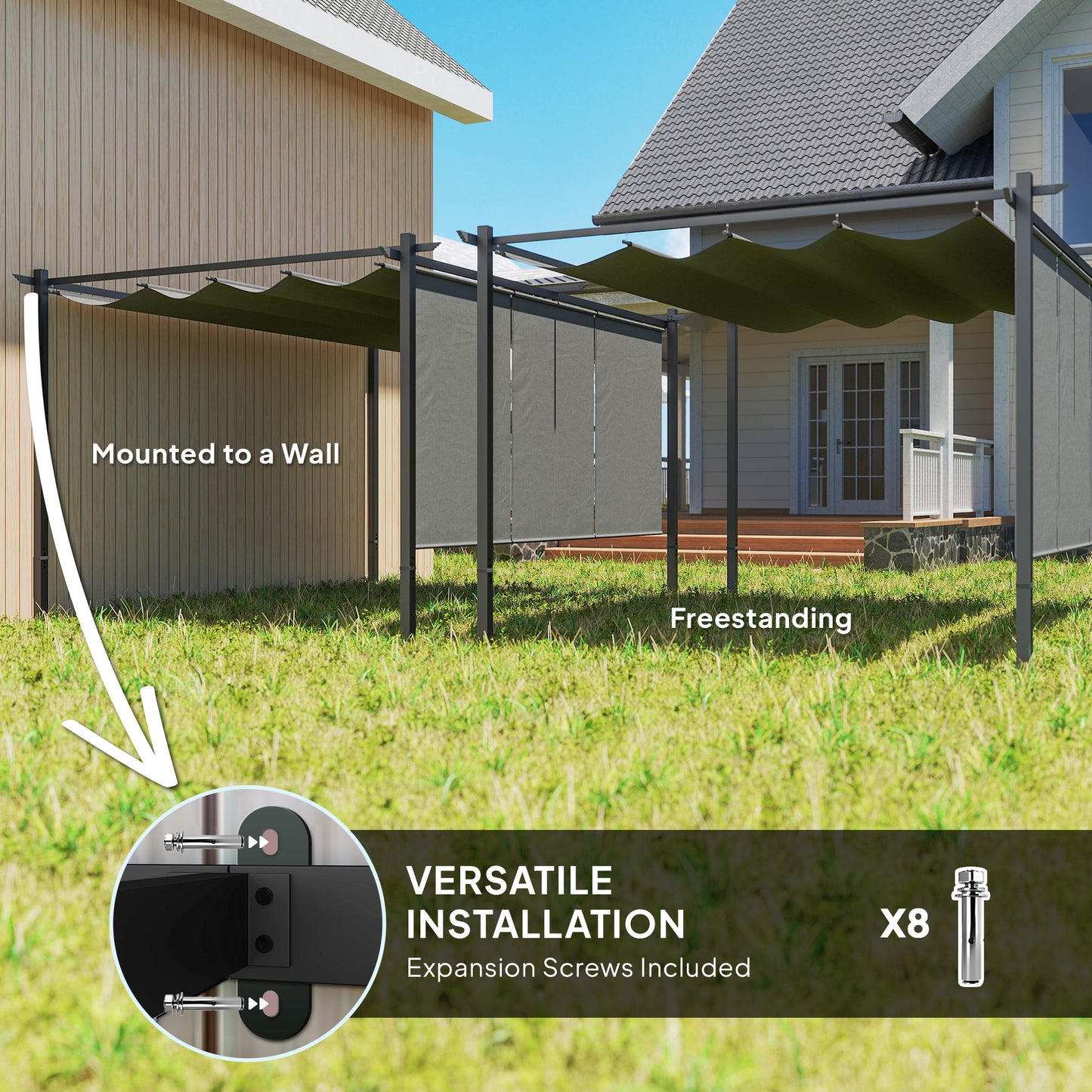 3 x 4m Metal Pergola with Retractable Roof and Roller Shade