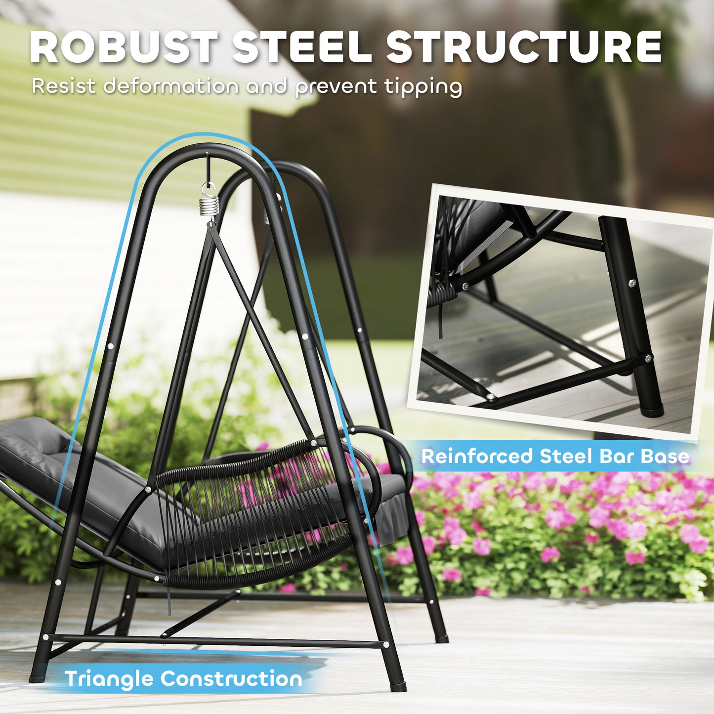 Rattan Swing Chair, Outdoor Garden Hanging Swing Seat with Stand