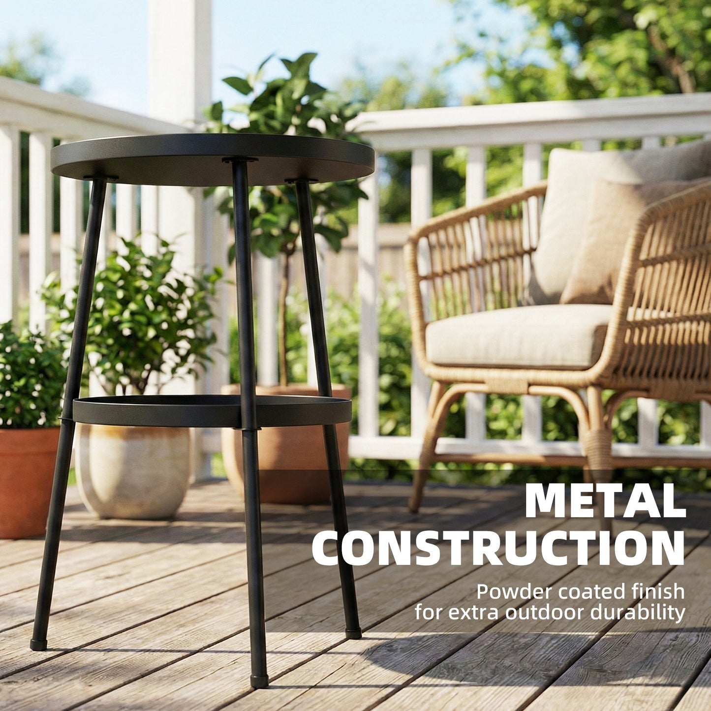 Patio Side Table, 2-Tier Round Coffee End Table