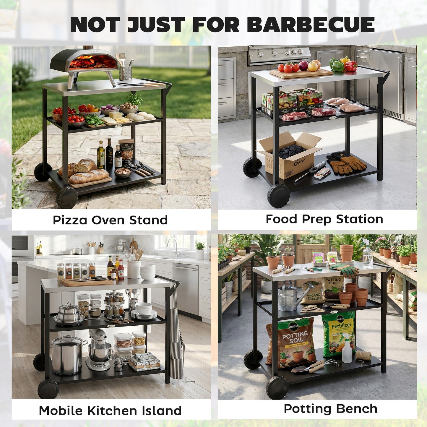 Outdoor Grill Cart with Stainless Steel Tabletop for Kitchen Prep