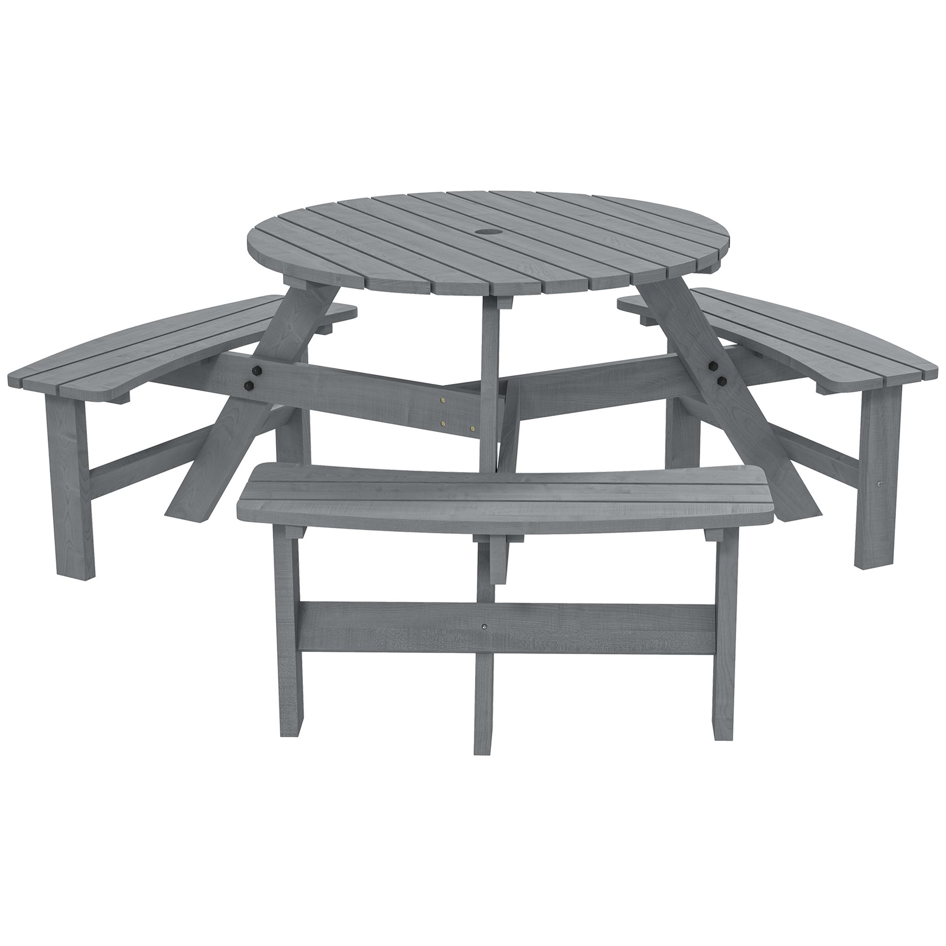 Wooden Garden Dining Set, 6 Seater Round Dining Picnic Table (1)