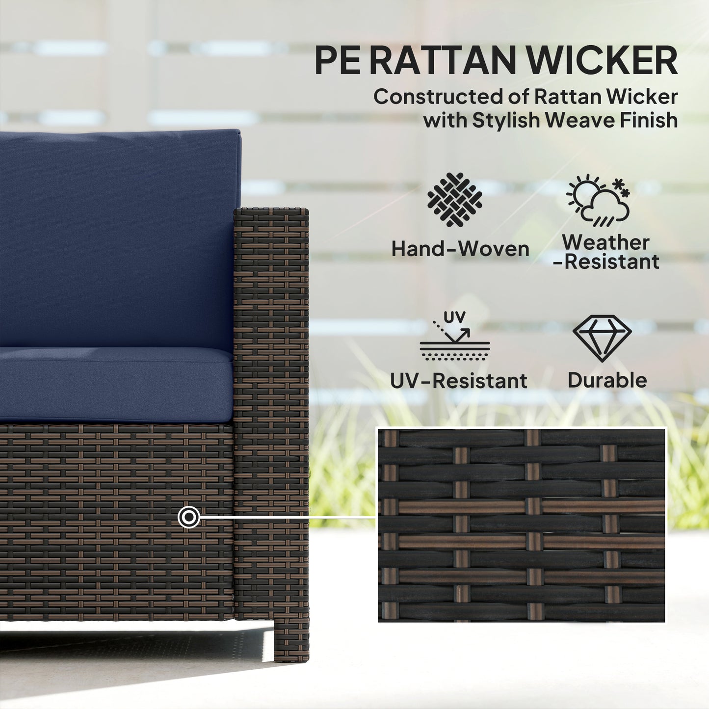 3 Seater Rattan Sofa All-Weather Wicker Weave Metal Frame Chair (1)