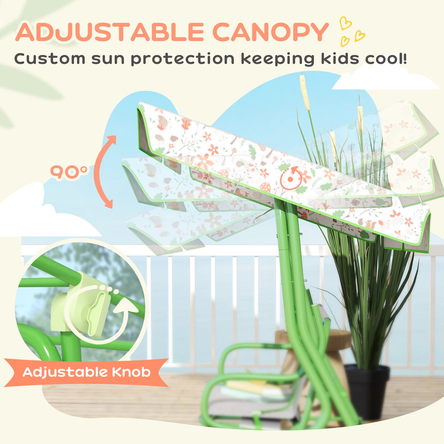 Kids Garden Swing Chair with Adjustable Canopy, Safety Belt