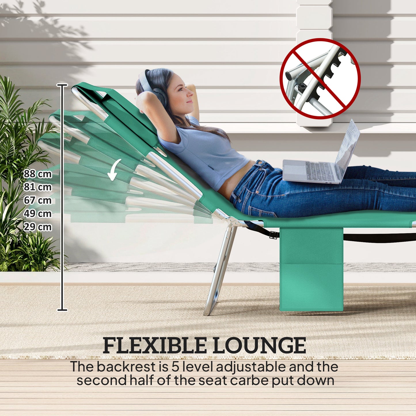 5-Position Adjustable Sun Loungers Set of 2 with Reading Hole