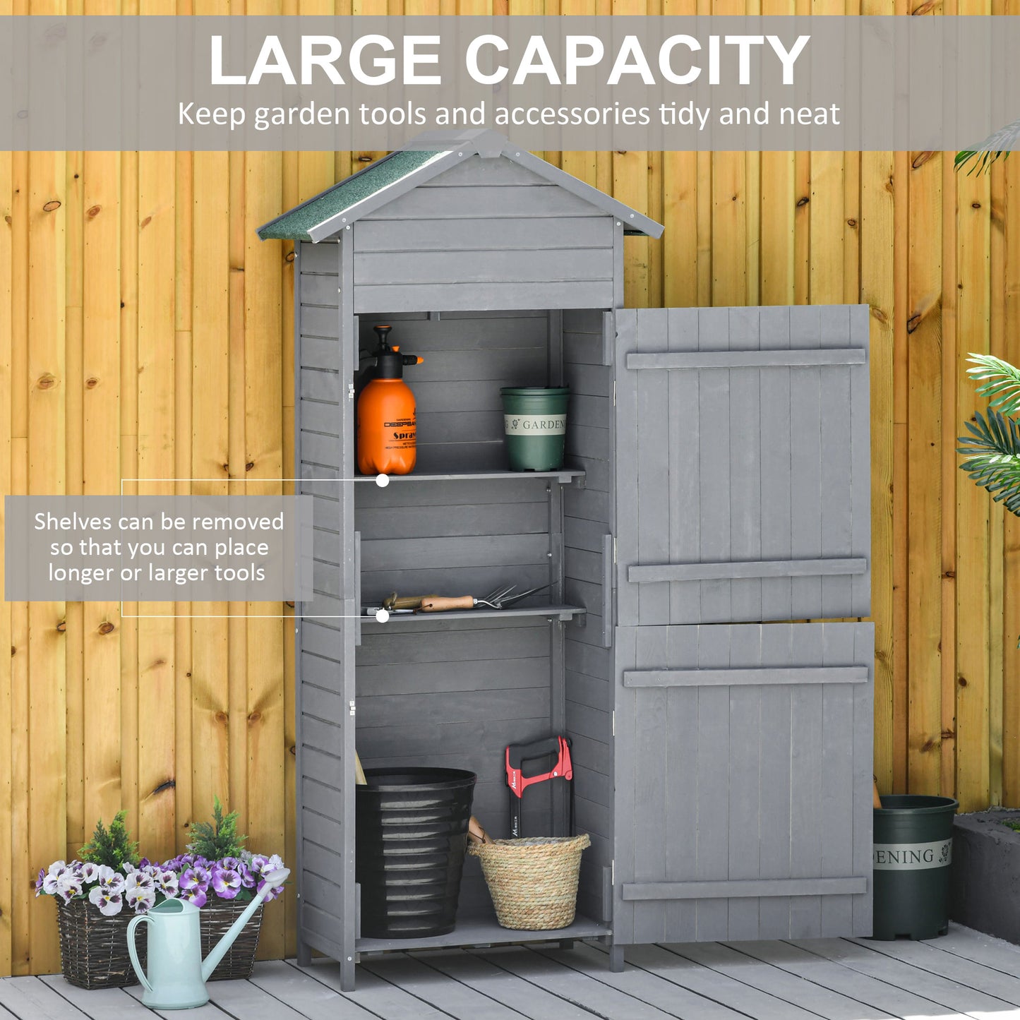 Wooden Garden Storage Shed Utility Gardener Cabinet w/ 3 Shelves