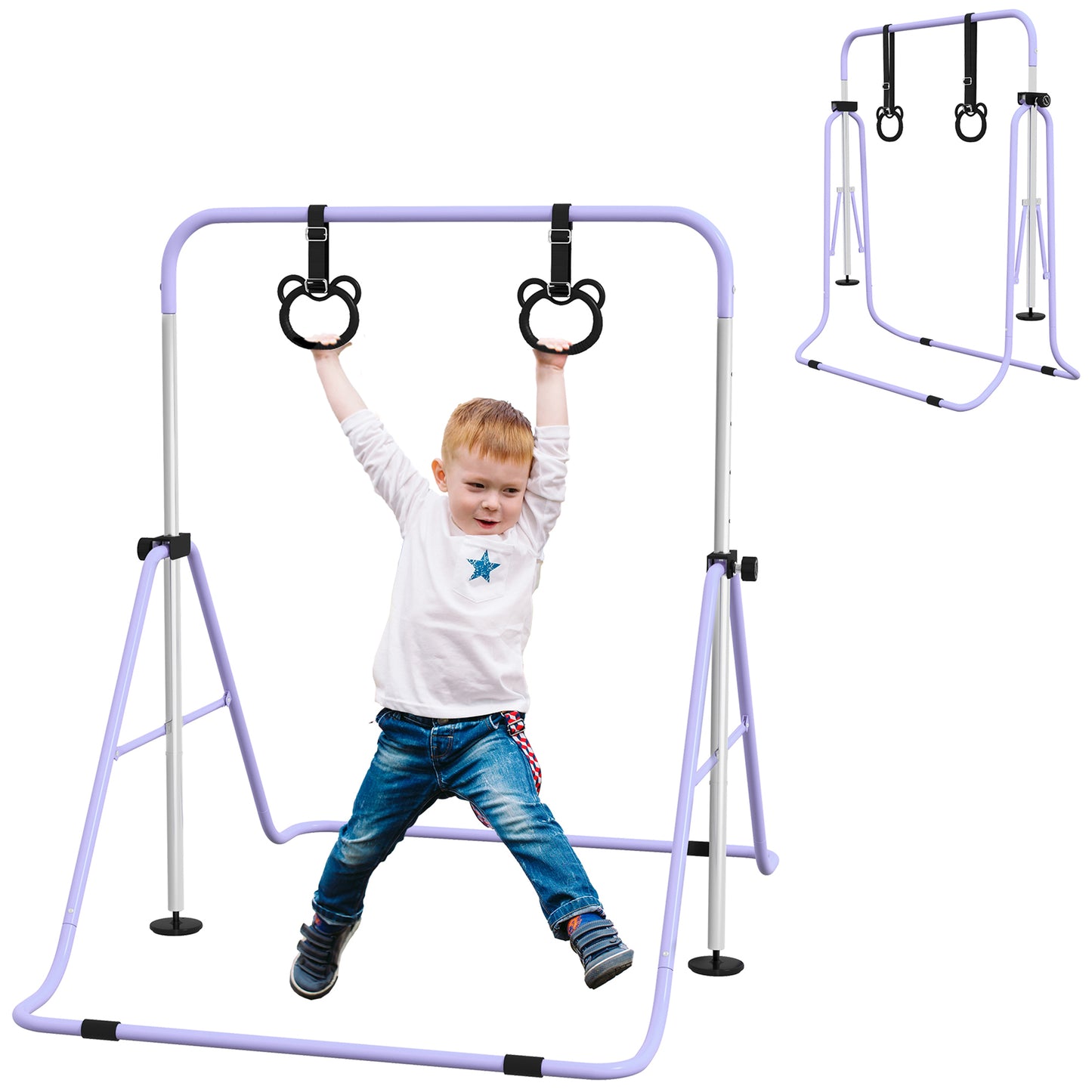 Adjustable Height, Foldable Kids Gymnastics Bar w/ Non-slip Rubber