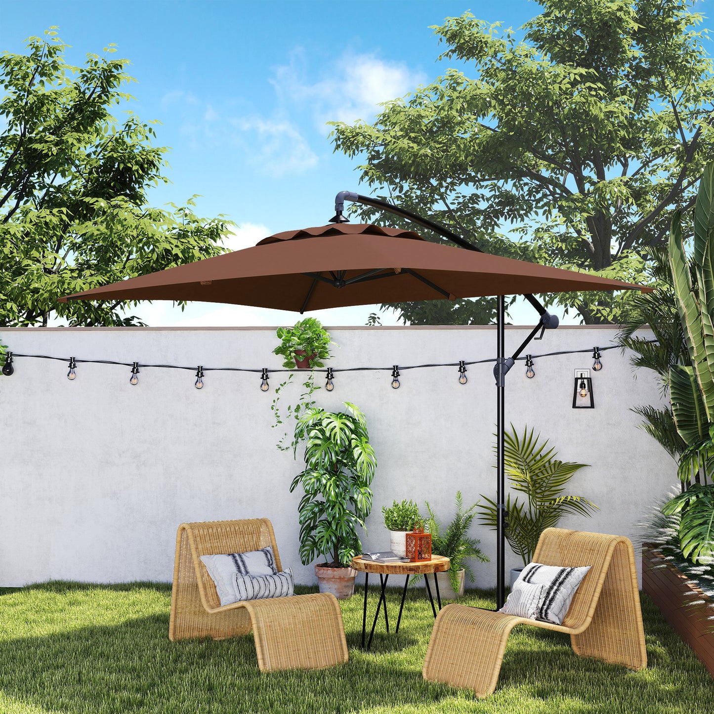 3m Square Canopy Cantilever Parasol, with Cross Base