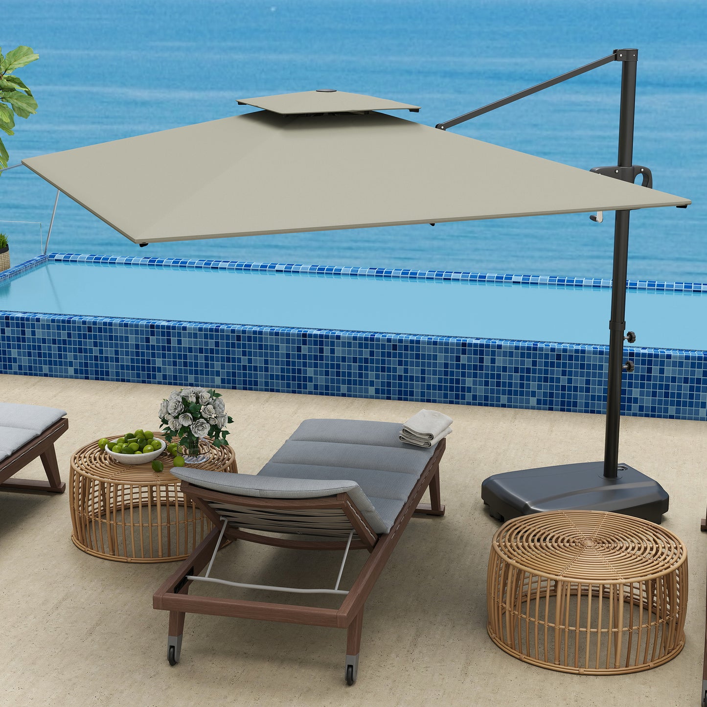 Cantilever Parasol with Weighted Base Double Top Garden Parasol
