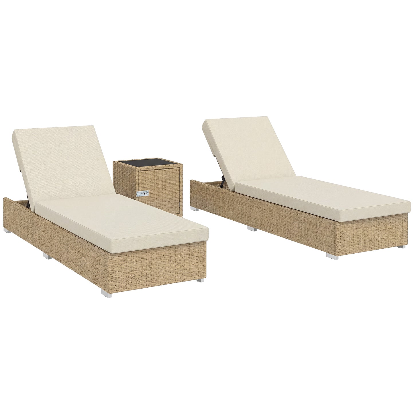 Rattan Sun Loungers Set of 2 with Side Table