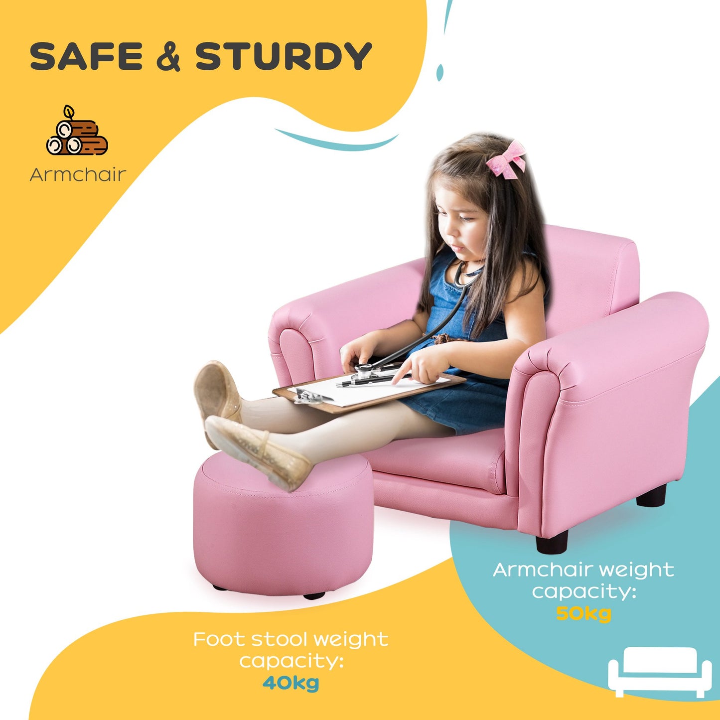 Toddler Chair Single Seater Kids Sofa Set, 54 x 42 x 41cm