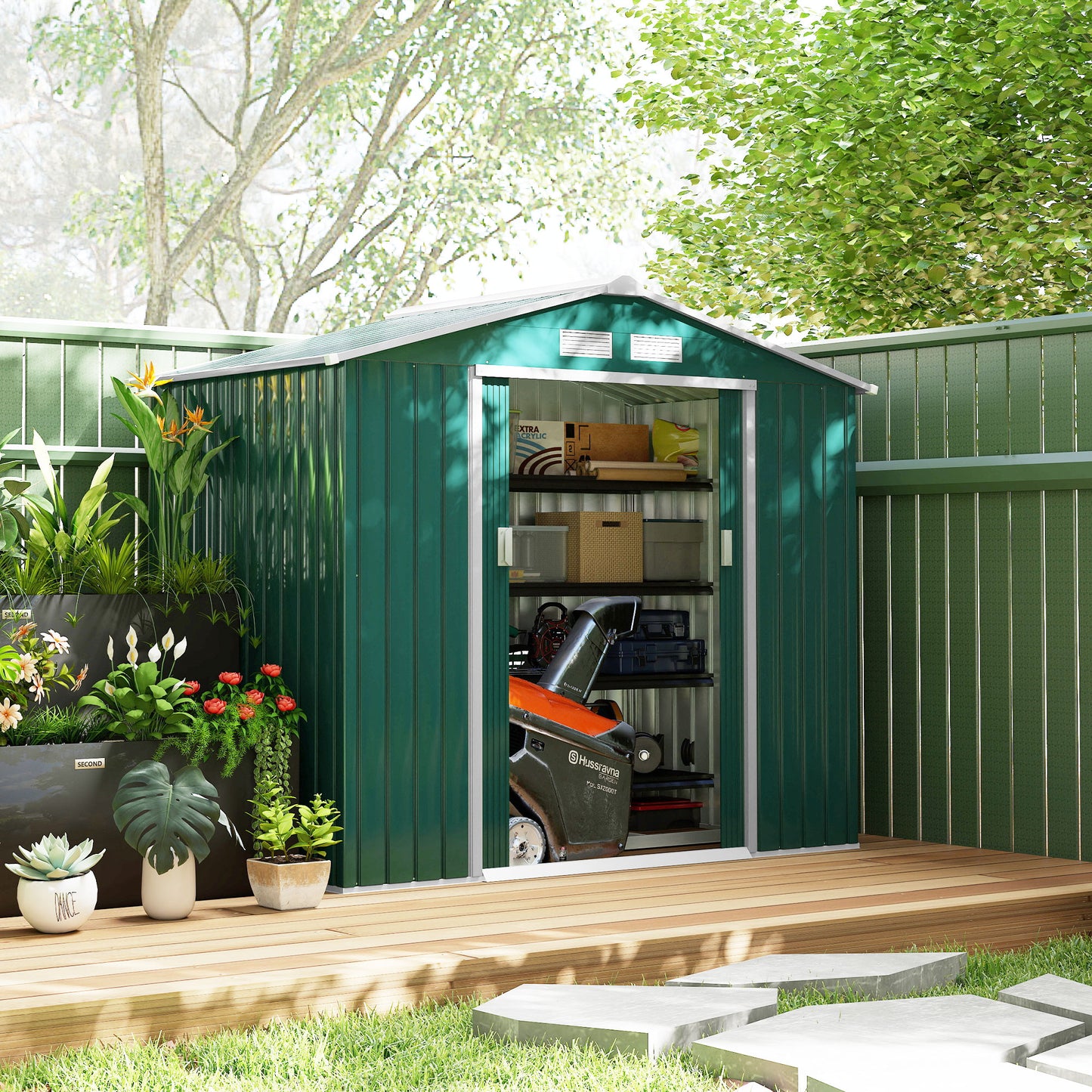7 x 4ft Metal Garden Shed, Outdoor Storage Tool House