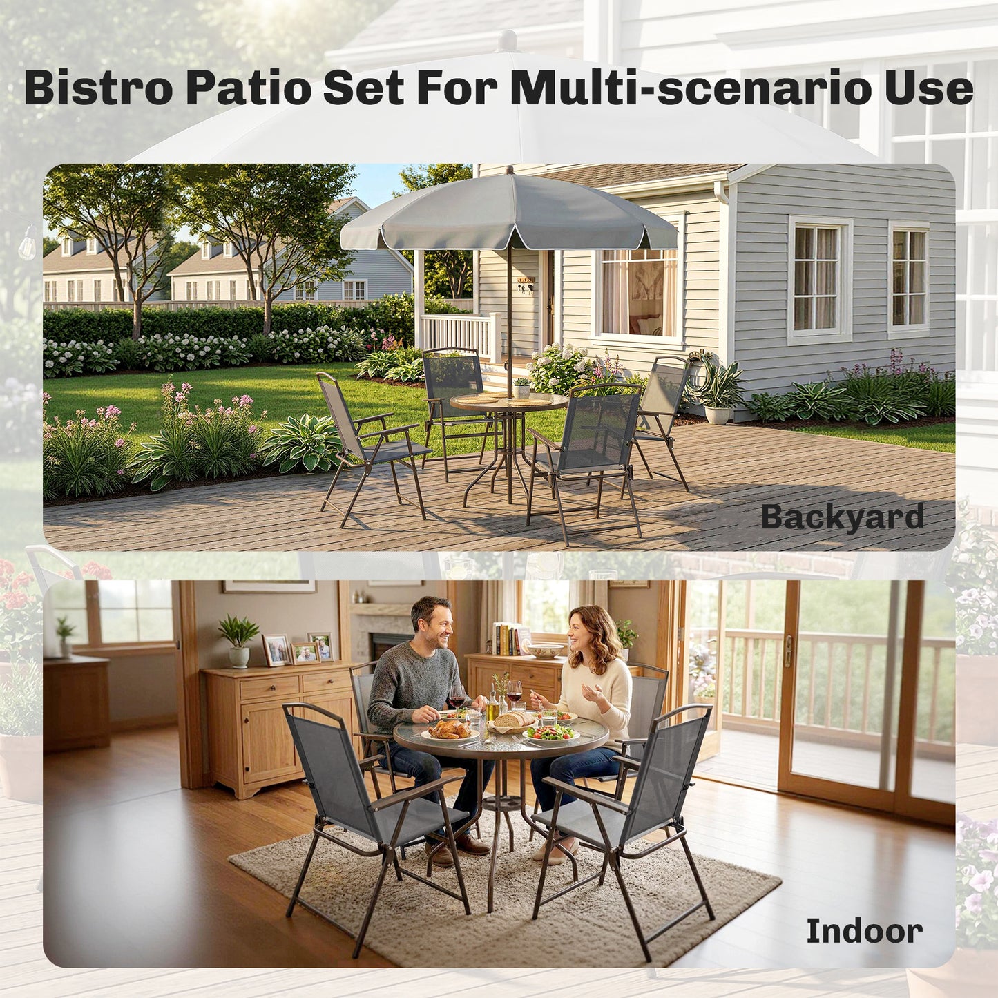 6 Piece Garden Dining Set with Umbrella, Patio Sets with Parasol