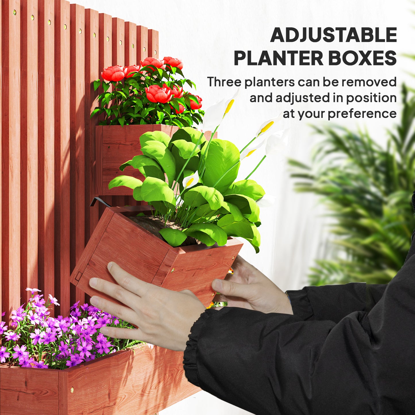 Wall-mounted Wooden Garden Planters with Trellis