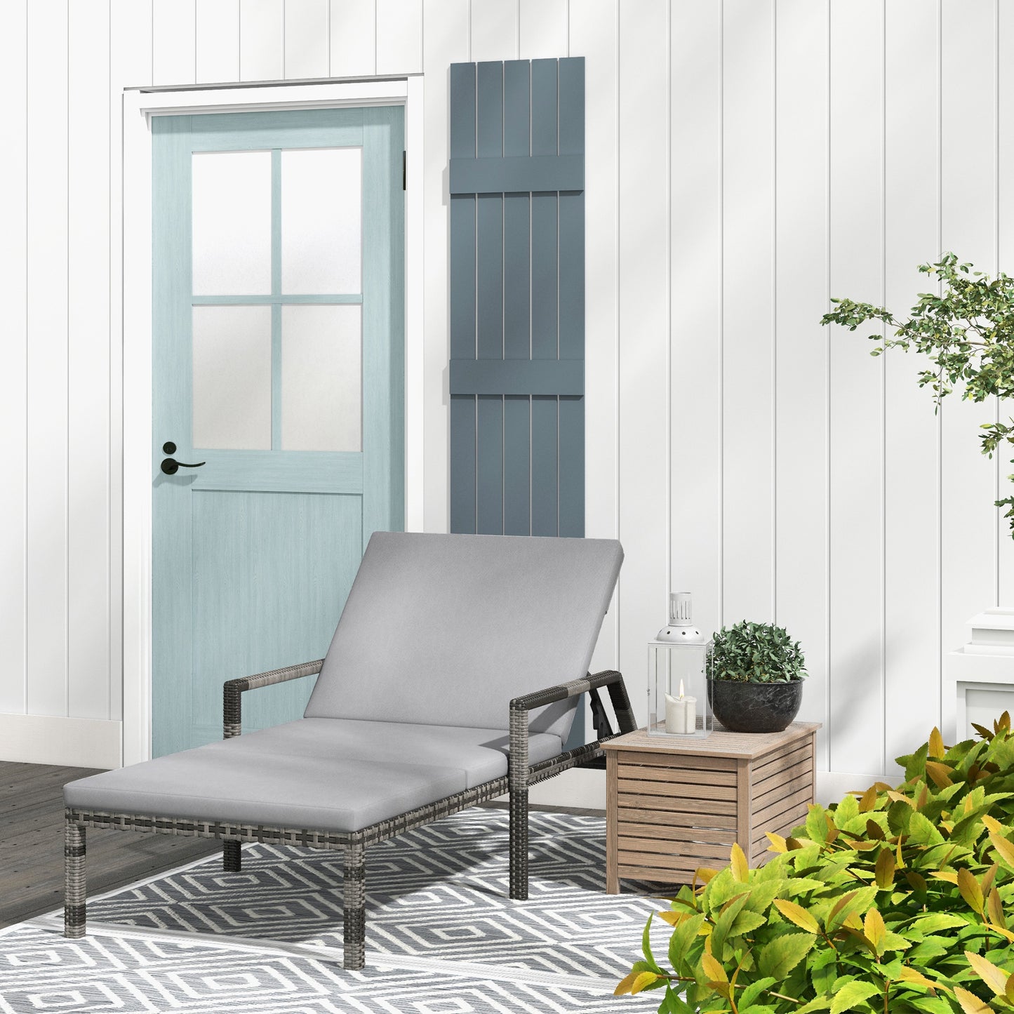 Outdoor Sun Lounger, Rattan Wicker Chaise Recliner