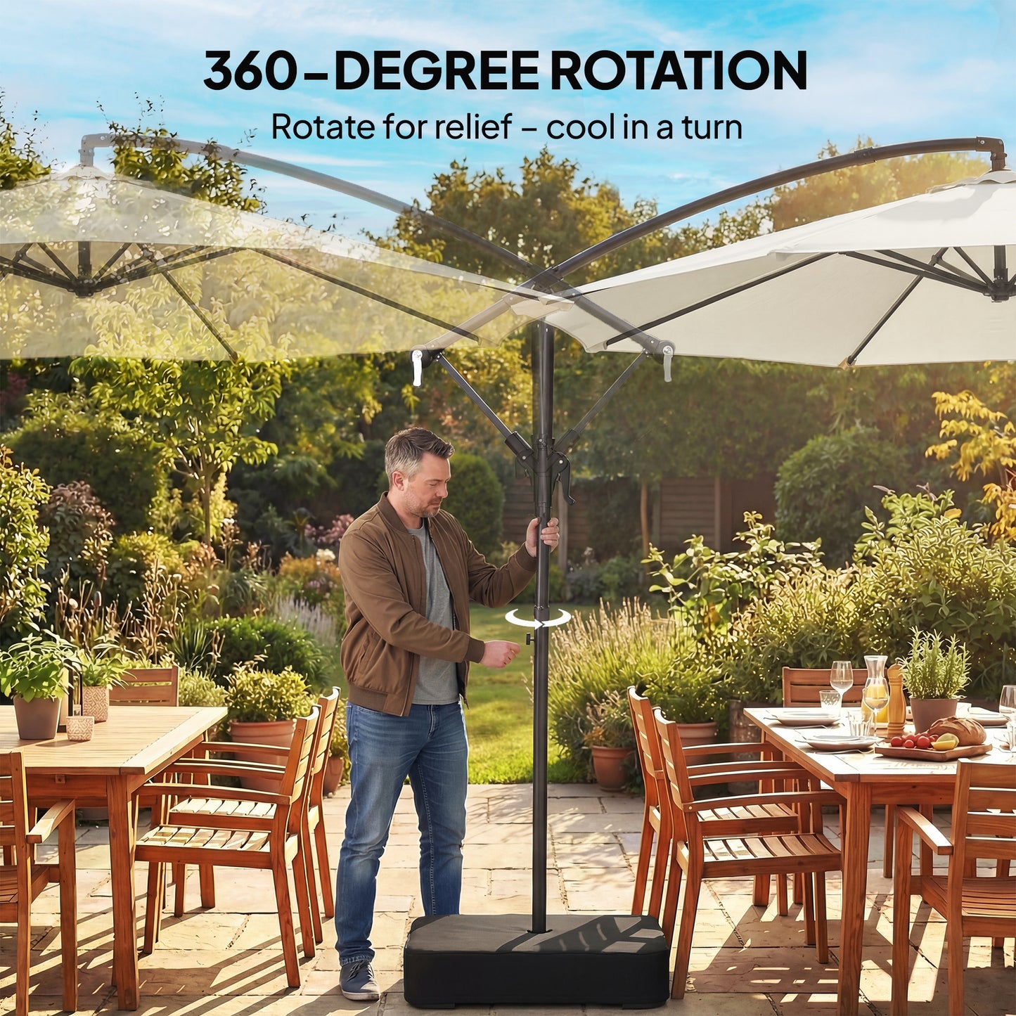 3 m Garden Cantilever Parasol with Cross Base, Sandbag