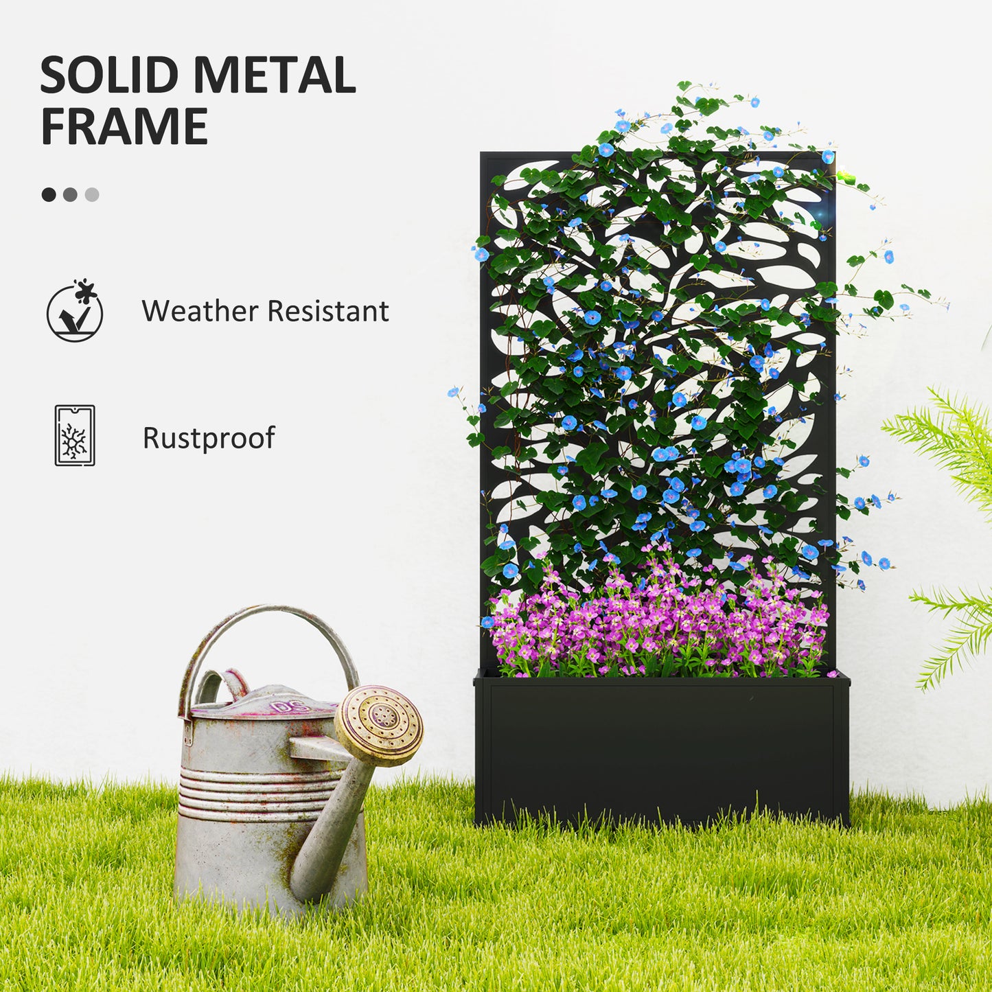 Outdoor Metal Planter, with Back Trellis (3)
