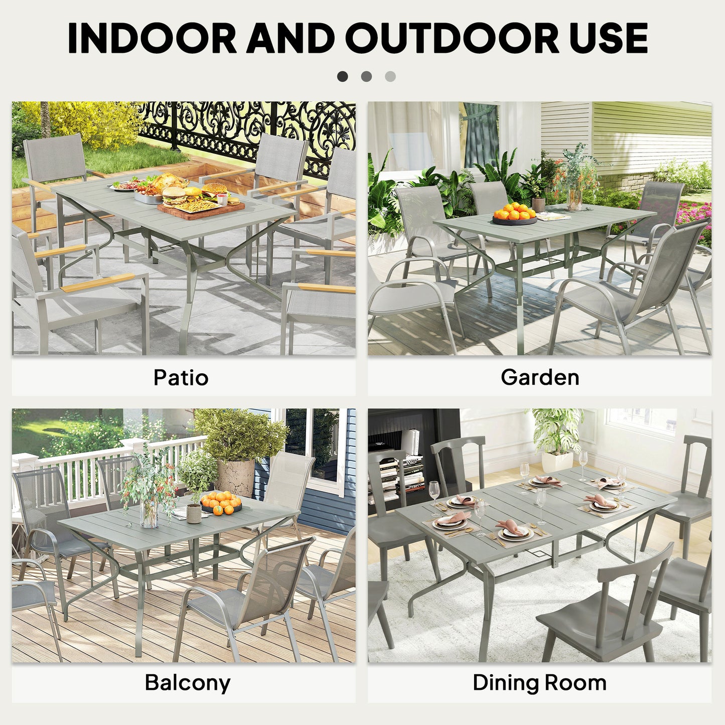 Rectangle Garden Table with Parasol Hole, Outdoor Dining Table for 6