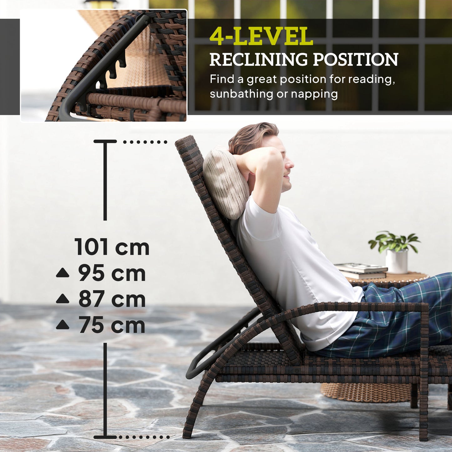 Reclining Rattan Lounger, with Extending Footrest